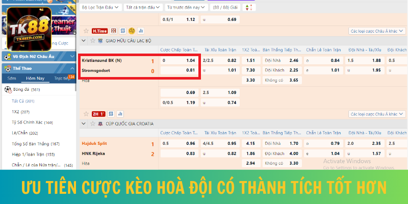 Đội có thành tích cao hơn nên được ưu tiên đặt cược