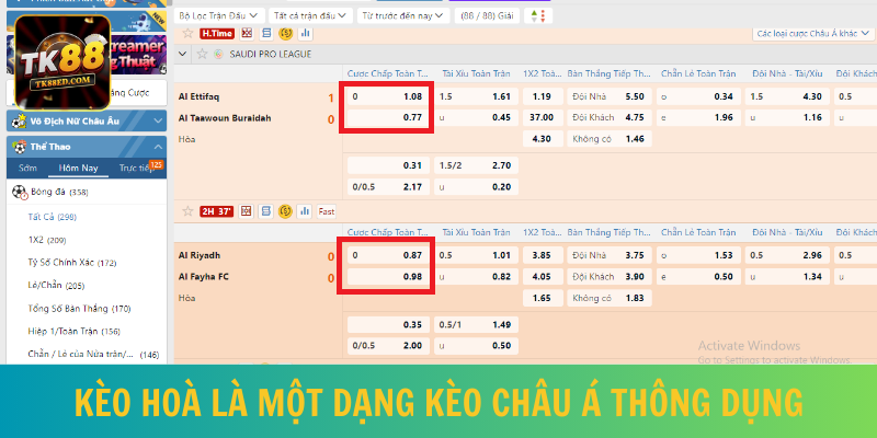 Kèo hoà là một dạng kèo chấp rất phổ biến